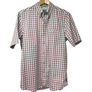 Ralph Lauren Chaps Sz Medium Short Sleeve Button Down Shirt Red Blue Plaid Mens